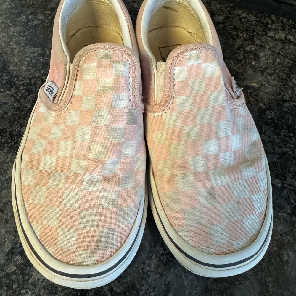 Vans Kids Pink and White Checkered Slip-On Sneakers